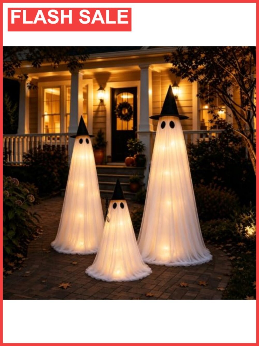 Light Up Ghost Decor Set 3 Packs Adjustable Standing Porch Yard Halloween